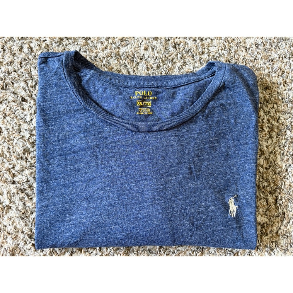 Polo Ralph Lauren T-Shirt 2XL Heather Blue Long Sleeve Pony Logo Cotton Preppy